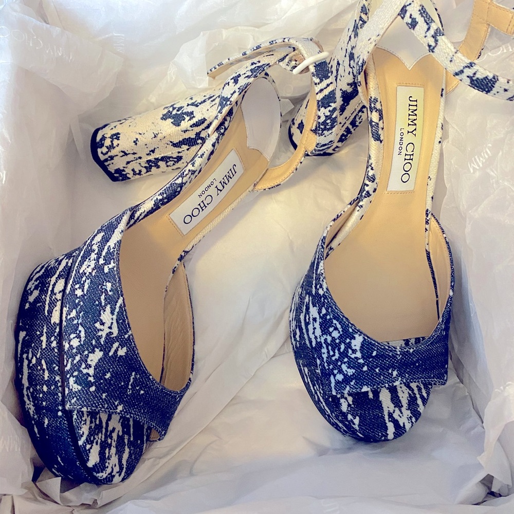 Jimmy Choo denim and white platform sandals